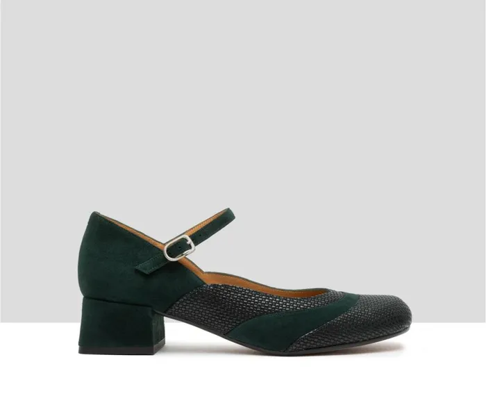 Women Medium Heel Audley Shoes Low Heel Leather Shoe Erin Green
