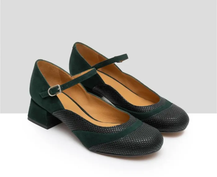 Women Medium Heel Audley Shoes Low Heel Leather Shoe Erin Green