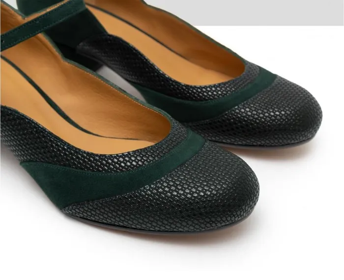 Women Medium Heel Audley Shoes Low Heel Leather Shoe Erin Green