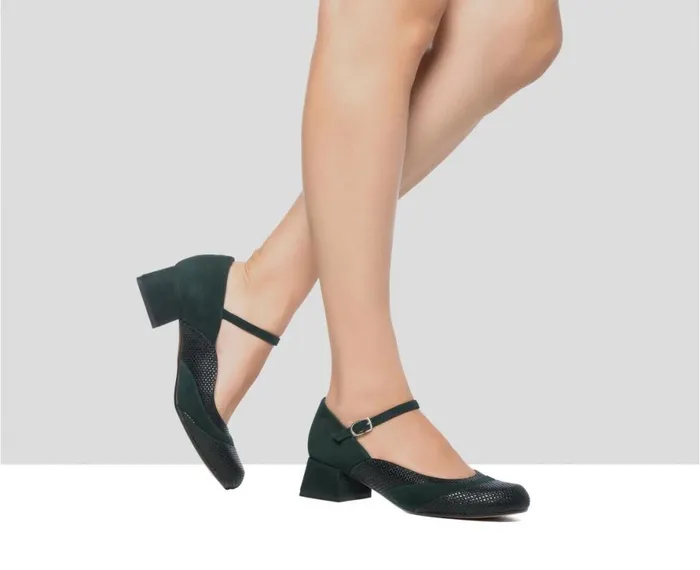 Women Medium Heel Audley Shoes Low Heel Leather Shoe Erin Green