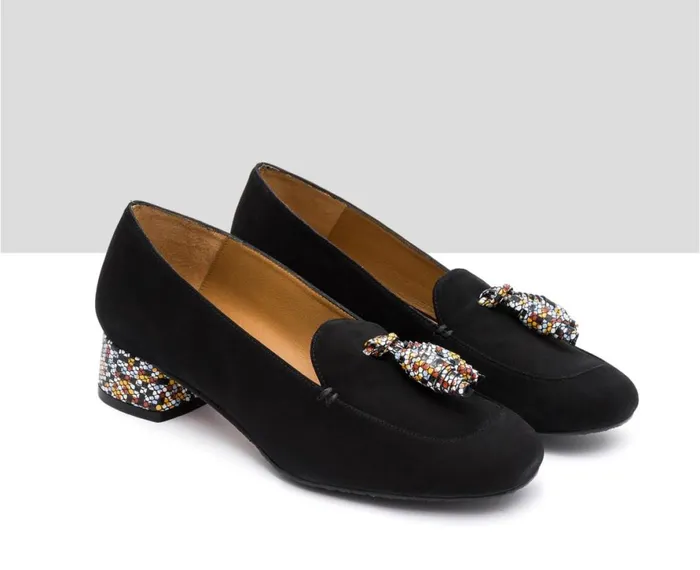 Women Medium Heel Audley Shoes Low Heel Leather Shoe Idina Black