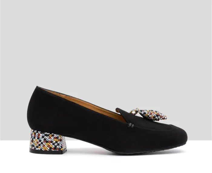 Women Medium Heel Audley Shoes Low Heel Leather Shoe Idina Black