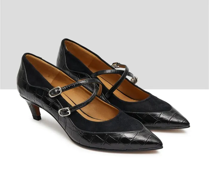 Women Medium Heel Audley Shoes Low Heel Leather Shoe Kania Black