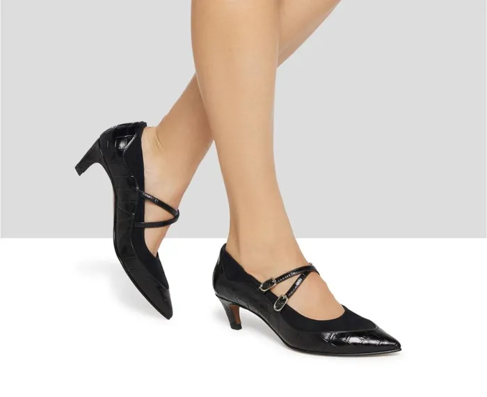 Women Medium Heel Audley Shoes Low Heel Leather Shoe Kania Black