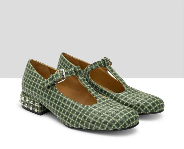 Women Medium Heel Audley Shoes Low Heel Leather Shoe Karla Green