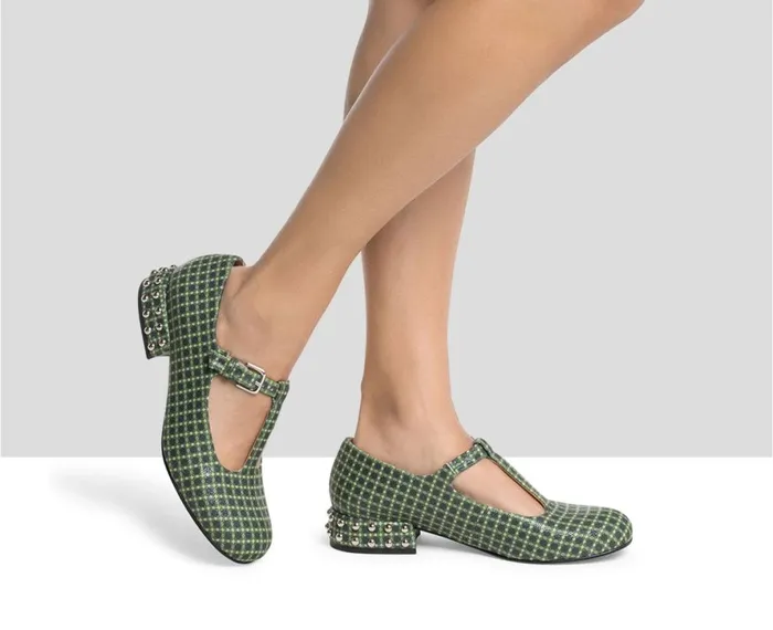 Women Medium Heel Audley Shoes Low Heel Leather Shoe Karla Green