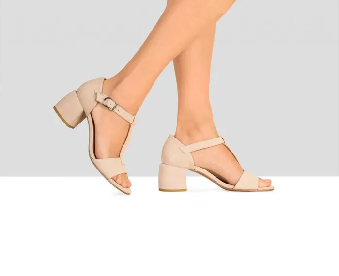 Women Medium Heel Audley Shoes Medium Heel Leather Sandal Bambola Nude