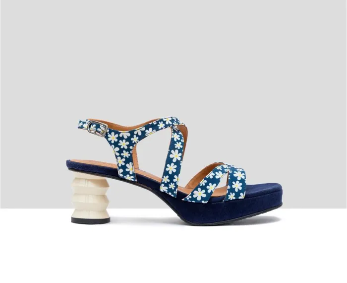 Women Medium Heel Audley Shoes Medium Heel Leather Sandal Frisia Navy Blue