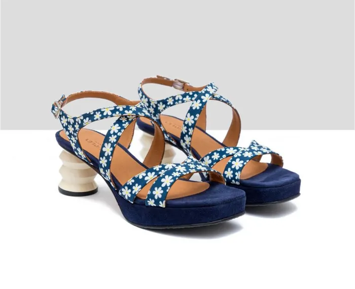 Women Medium Heel Audley Shoes Medium Heel Leather Sandal Frisia Navy Blue