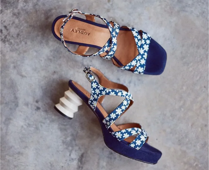 Women Medium Heel Audley Shoes Medium Heel Leather Sandal Frisia Navy Blue