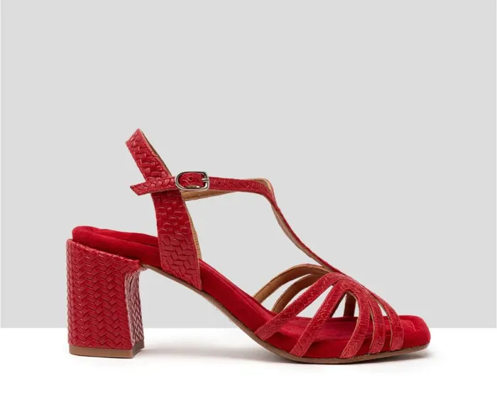 Women Medium Heel Audley Shoes Medium Heel Leather Sandal Hamisi Red