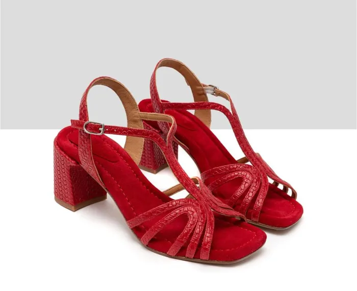 Women Medium Heel Audley Shoes Medium Heel Leather Sandal Hamisi Red