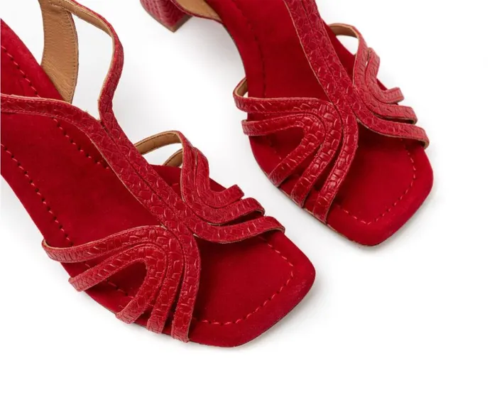 Women Medium Heel Audley Shoes Medium Heel Leather Sandal Hamisi Red