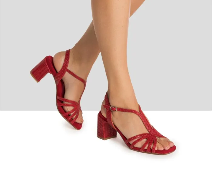 Women Medium Heel Audley Shoes Medium Heel Leather Sandal Hamisi Red