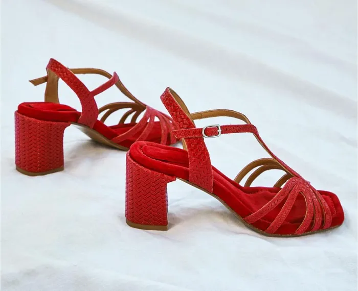 Women Medium Heel Audley Shoes Medium Heel Leather Sandal Hamisi Red