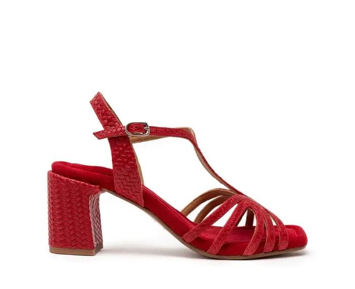 Women Medium Heel Audley Shoes Medium Heel Leather Sandal Hamisi Red