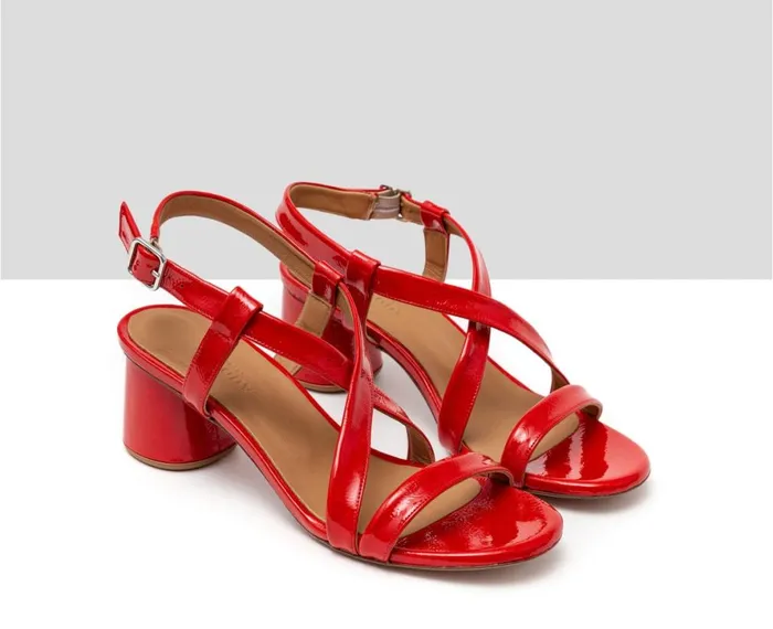 Women Medium Heel Audley Shoes Medium Heel Leather Sandal Hasini Red