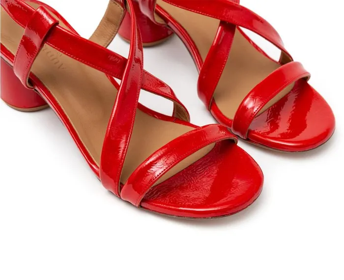 Women Medium Heel Audley Shoes Medium Heel Leather Sandal Hasini Red