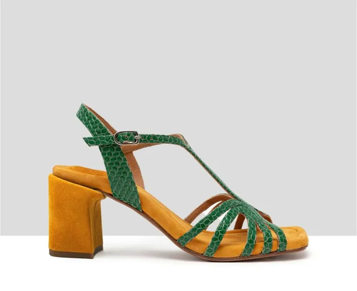 Women Medium Heel Audley Shoes Medium Heel Leather Sandal Hasmik Green