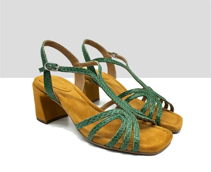 Women Medium Heel Audley Shoes Medium Heel Leather Sandal Hasmik Green