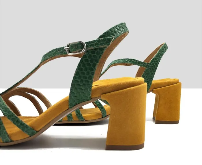 Women Medium Heel Audley Shoes Medium Heel Leather Sandal Hasmik Green