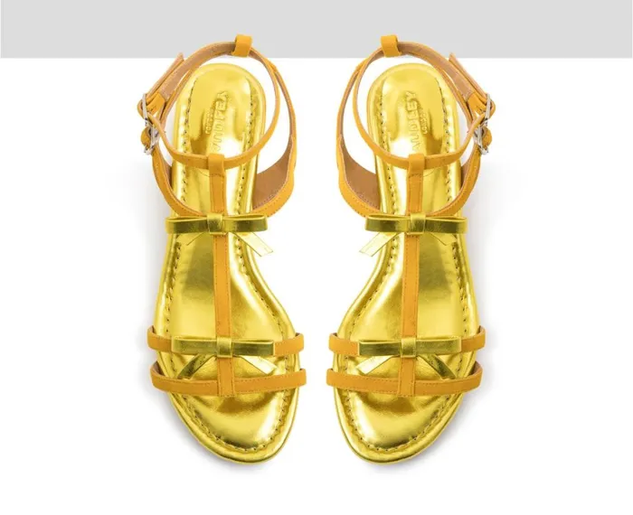 Women Medium Heel Audley Shoes Medium Heel Leather Sandal Helma Metallic
