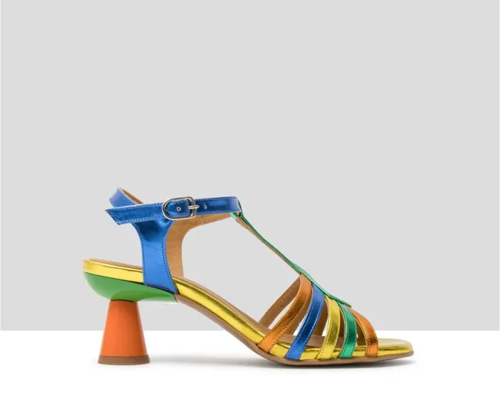 Women Medium Heel Audley Shoes Medium Heel Leather Sandal Herly Blue
