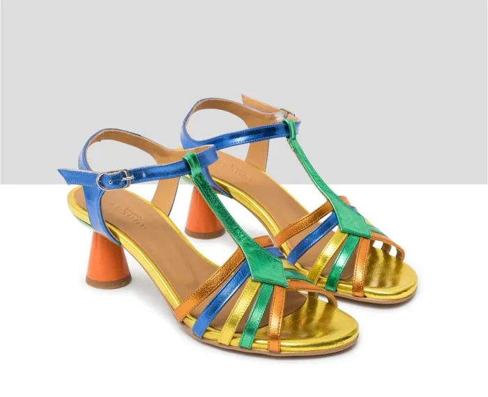Women Medium Heel Audley Shoes Medium Heel Leather Sandal Herly Blue