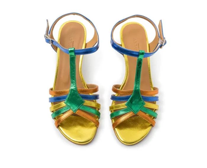 Women Medium Heel Audley Shoes Medium Heel Leather Sandal Herly Blue