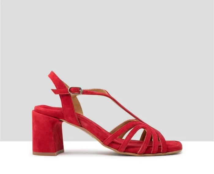Women Medium Heel Audley Shoes Medium Heel Leather Sandal Hina Red