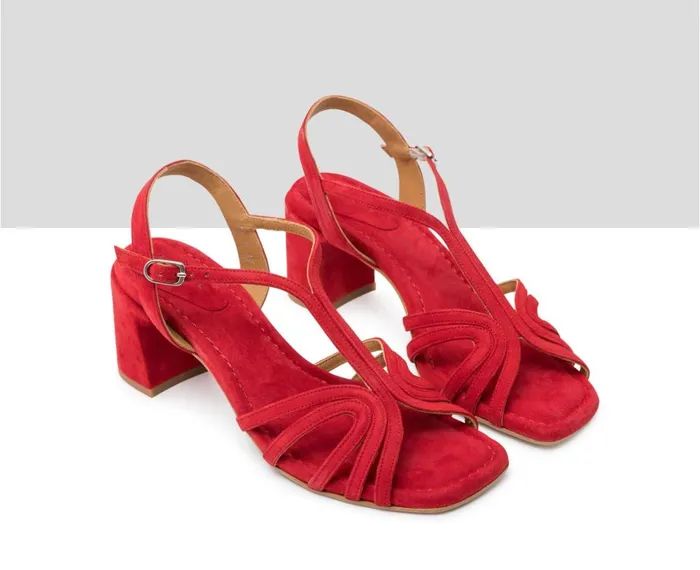 Women Medium Heel Audley Shoes Medium Heel Leather Sandal Hina Red