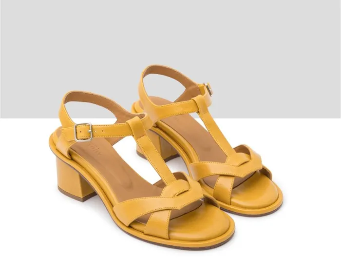 Women Medium Heel Audley Shoes Medium Heel Leather Sandal Jimena Mustard
