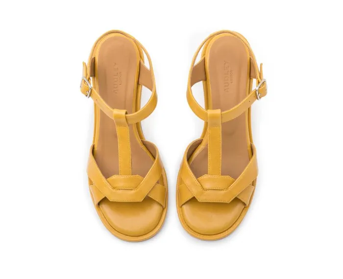 Women Medium Heel Audley Shoes Medium Heel Leather Sandal Jimena Mustard