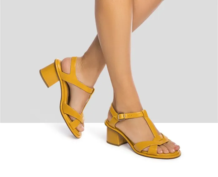 Women Medium Heel Audley Shoes Medium Heel Leather Sandal Jimena Mustard