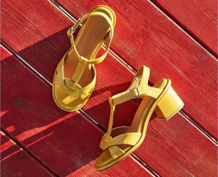 Women Medium Heel Audley Shoes Medium Heel Leather Sandal Jimena Mustard