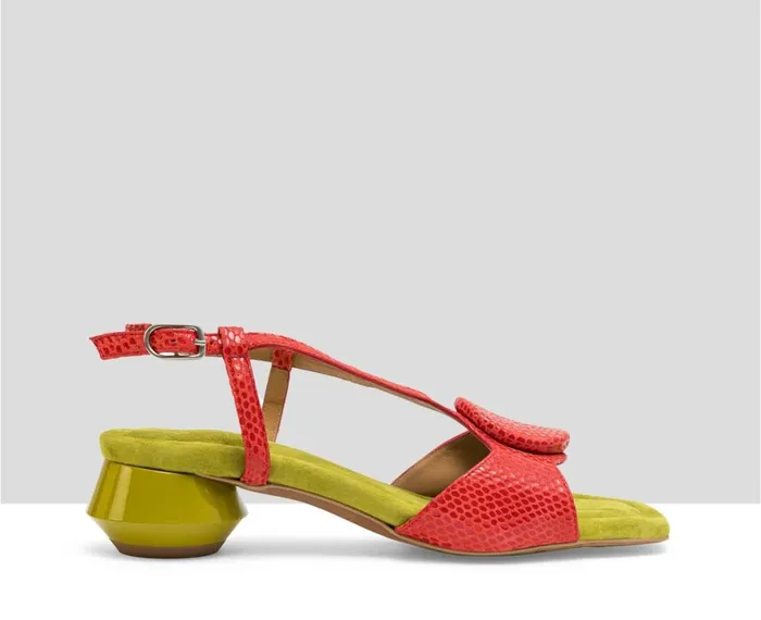 Women Medium Heel Audley Shoes Medium Heel Leather Sandal Lenet Green