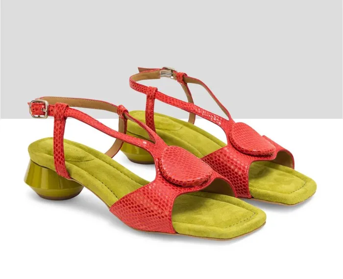 Women Medium Heel Audley Shoes Medium Heel Leather Sandal Lenet Green