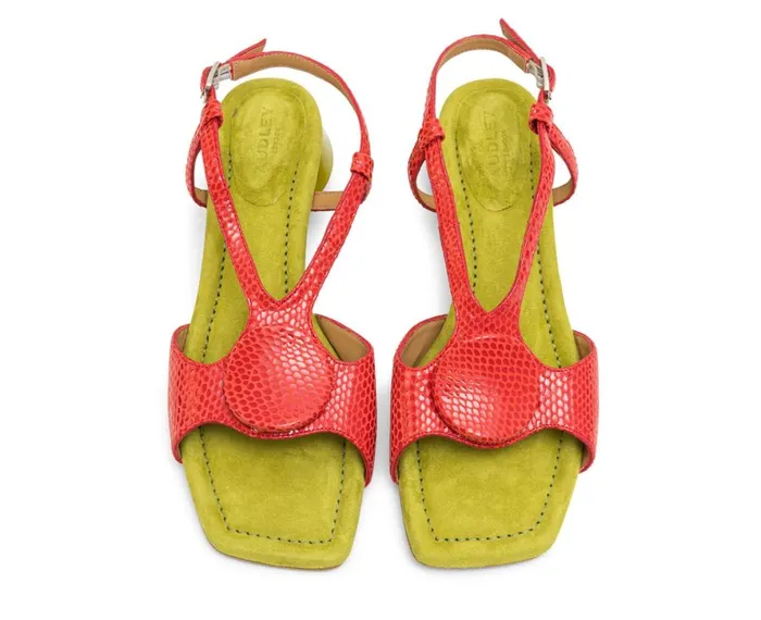 Women Medium Heel Audley Shoes Medium Heel Leather Sandal Lenet Green