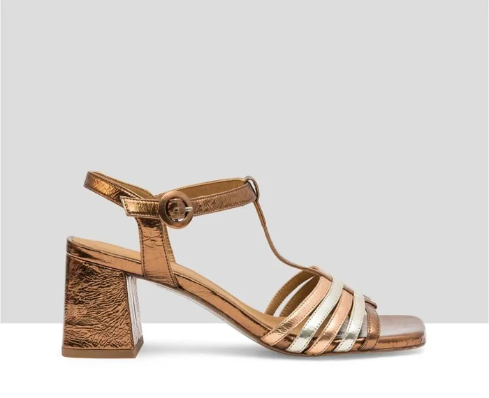 Women Medium Heel Audley Shoes Medium Heel Leather Sandal Linda Metallic