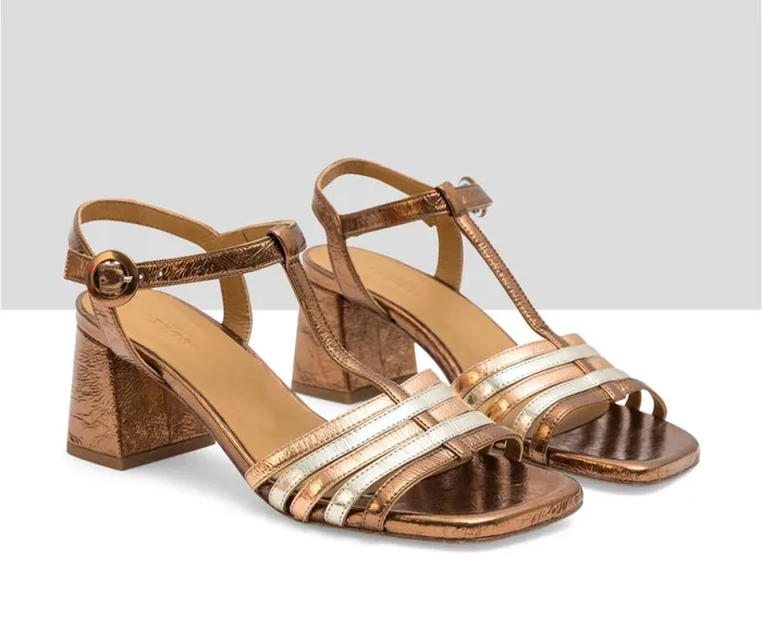 Women Medium Heel Audley Shoes Medium Heel Leather Sandal Linda Metallic