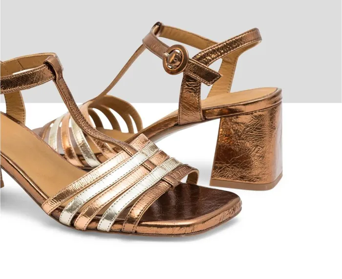 Women Medium Heel Audley Shoes Medium Heel Leather Sandal Linda Metallic