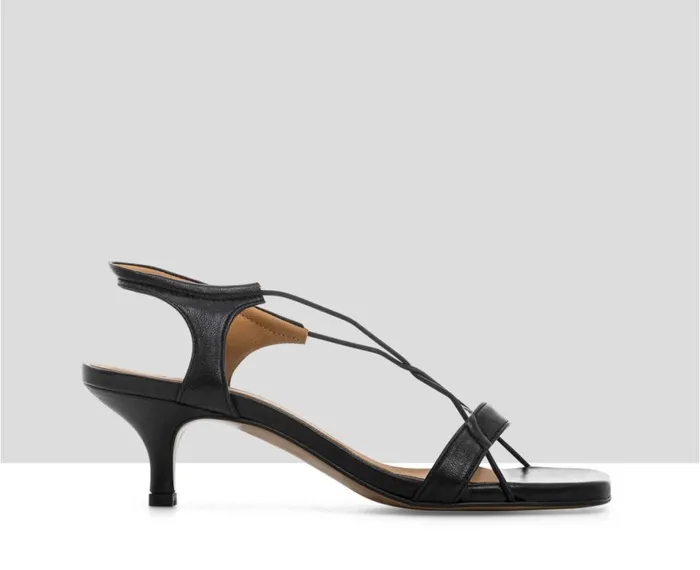 Women Medium Heel Audley Shoes Medium Heel Leather Sandal Lujan Black