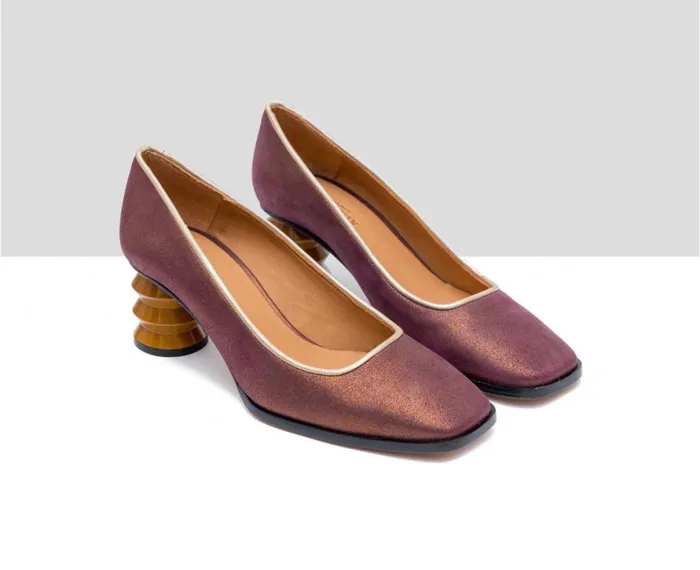 Women Medium Heel Audley Shoes Medium Heel Leather Shoe Franca Burdeos