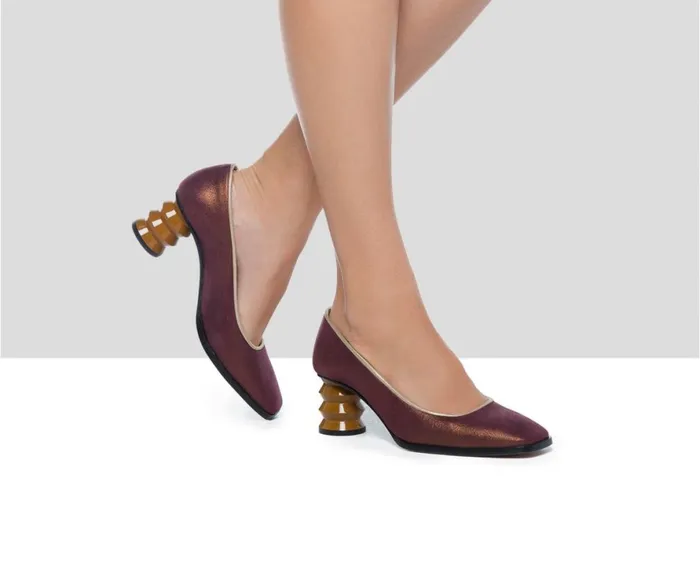 Women Medium Heel Audley Shoes Medium Heel Leather Shoe Franca Burdeos