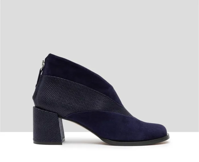Women Medium Heel Audley Shoes Mid Heel Leather Booties Gaya Navy Blue