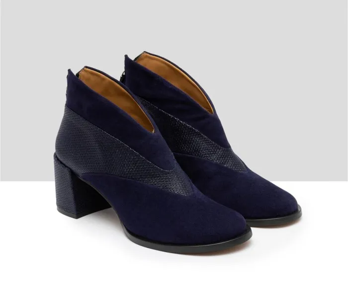Women Medium Heel Audley Shoes Mid Heel Leather Booties Gaya Navy Blue