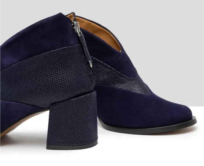 Women Medium Heel Audley Shoes Mid Heel Leather Booties Gaya Navy Blue