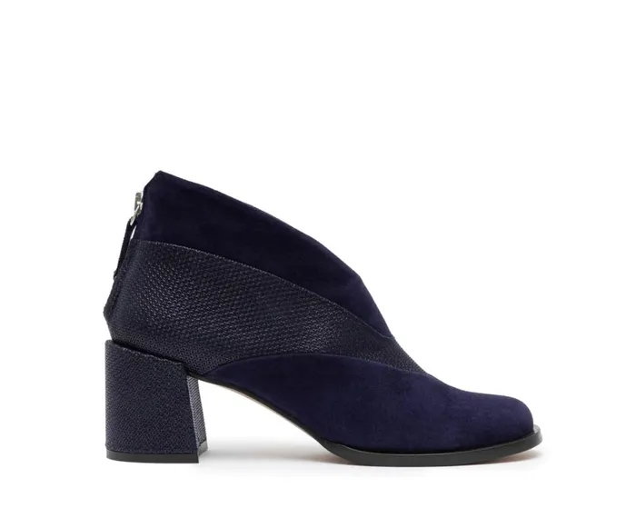 Women Medium Heel Audley Shoes Mid Heel Leather Booties Gaya Navy Blue