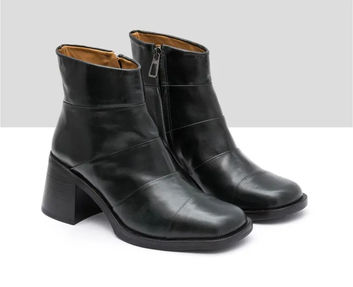 Women Medium Heel Audley Shoes Mid Heel Leather Booties Ilay Green