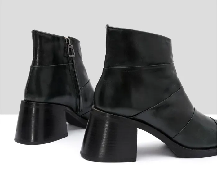 Women Medium Heel Audley Shoes Mid Heel Leather Booties Ilay Green